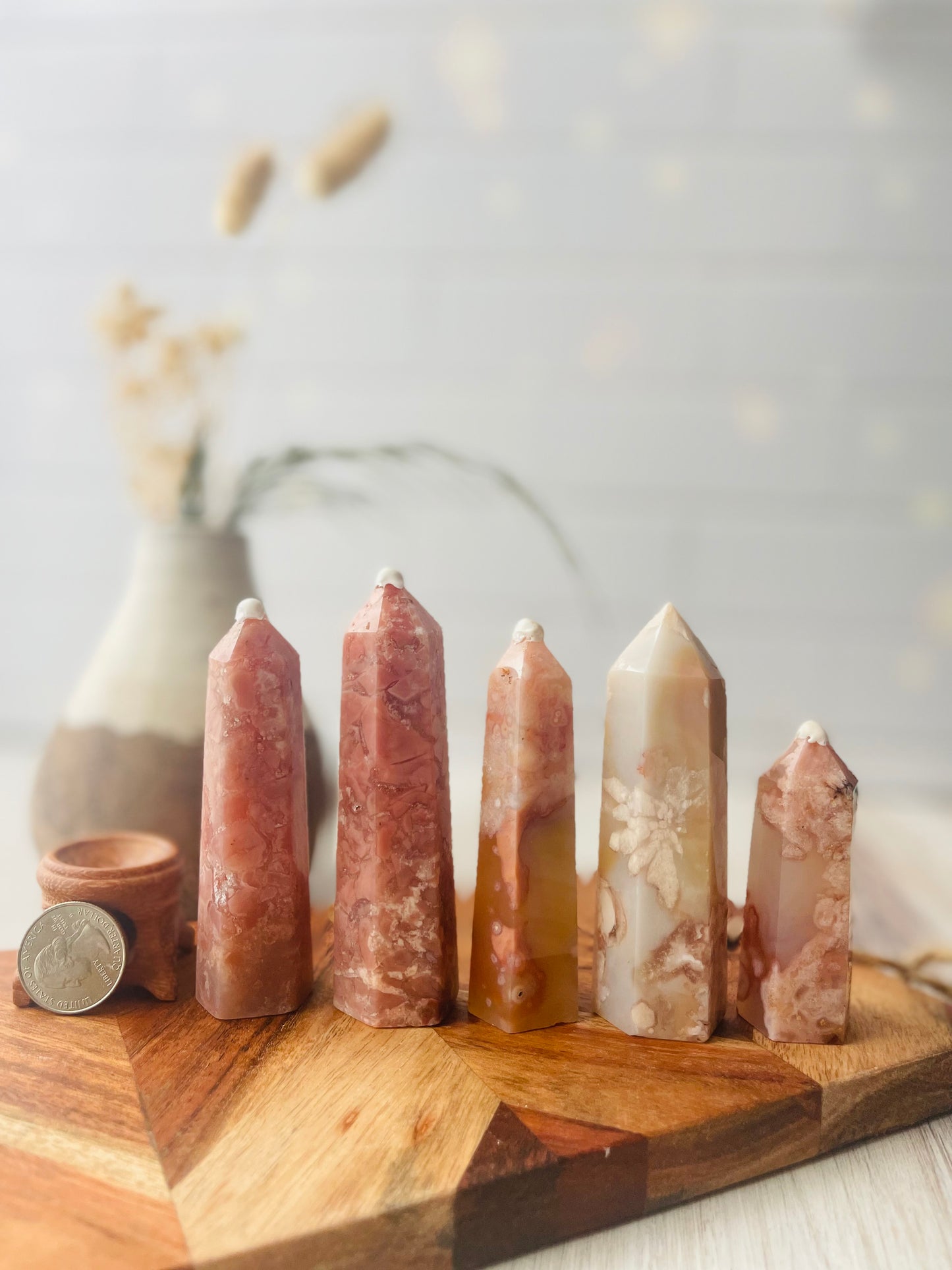 Pink Flower Agate Tower